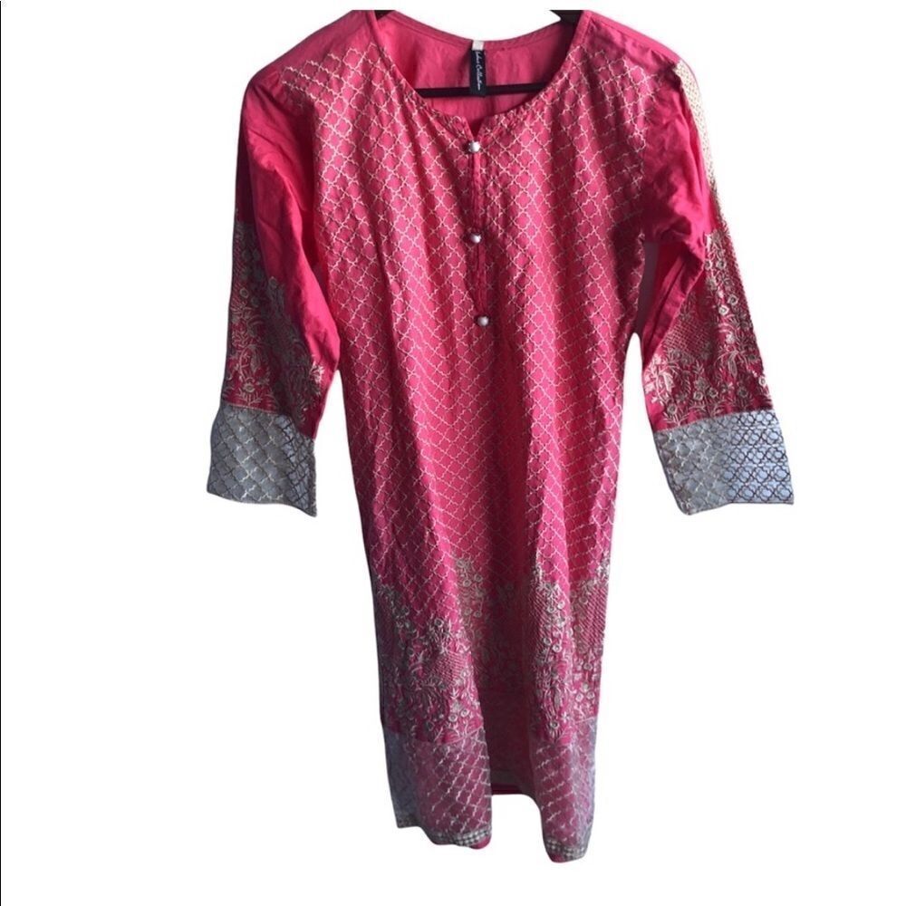 India Collection Coral Pink and Gold Tunic Top
